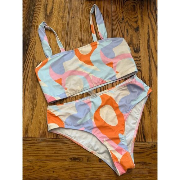 Retro swirl high waist bikini set size Large - Picture 1 of 4